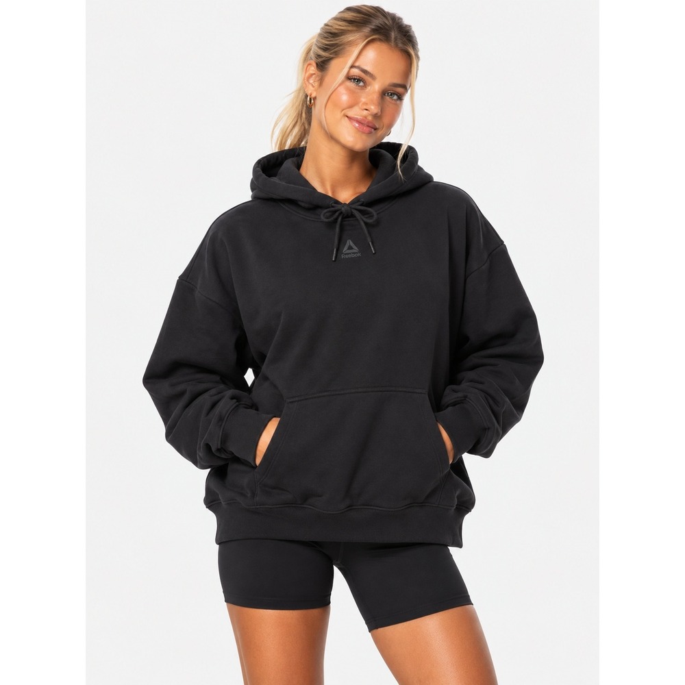 Reebok Oversized Hoodie Black Athleisure Pullover Sweatshirt L NWT
